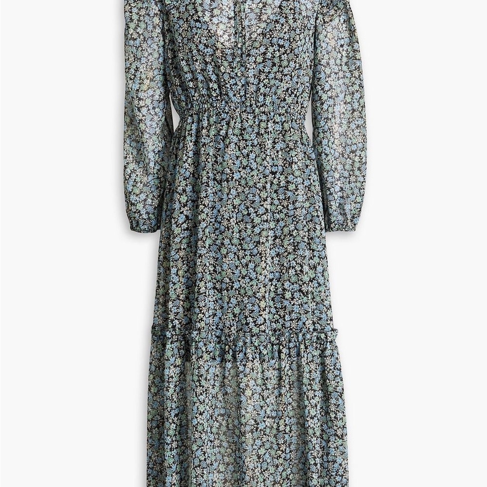 MAJE Tiered floral-print metallic fil coupé midi dress